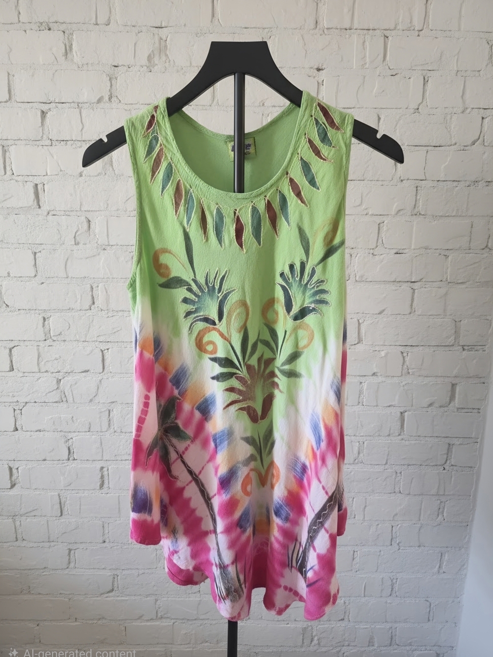 Bohemian Tie-Dye Tank Top in Green & Pink